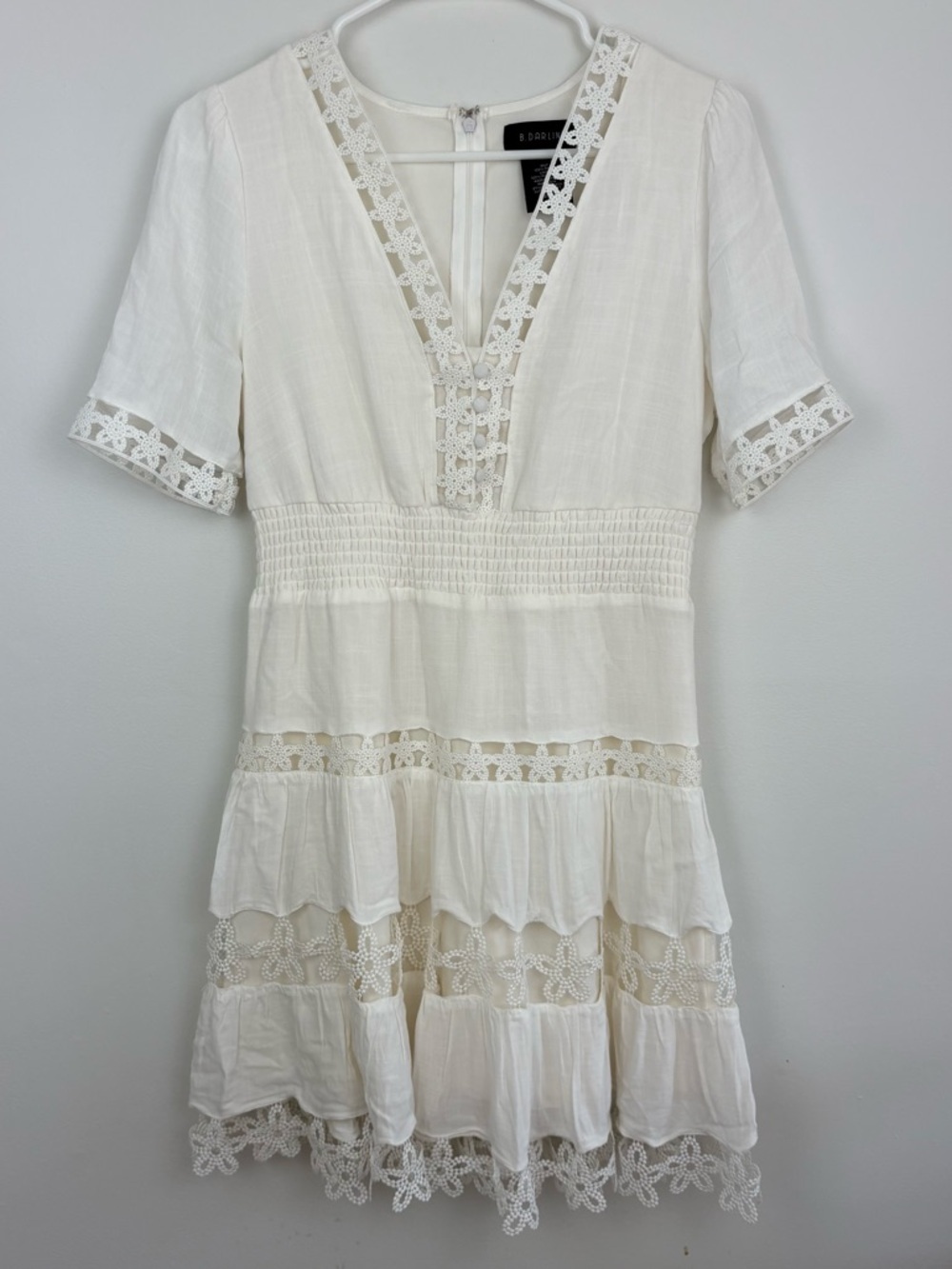 B Darlin Off White Lace-Trim Mini Dress Size 5/6 EUC Coastal Cowgirl Boho Chic